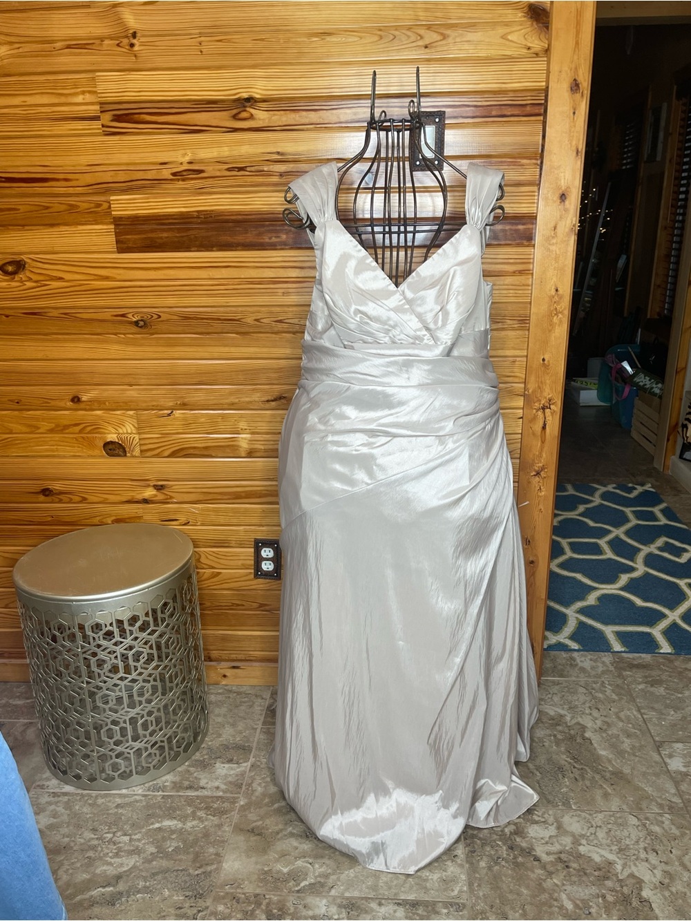 Wtoo Beige Satin V-Neck Wedding Gown with Draped Waist